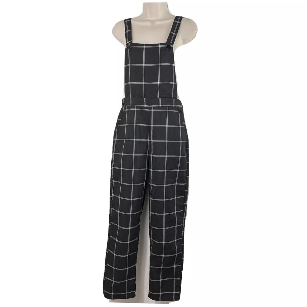 Forever 21 Black Windowpane Plaid Jumpsuit